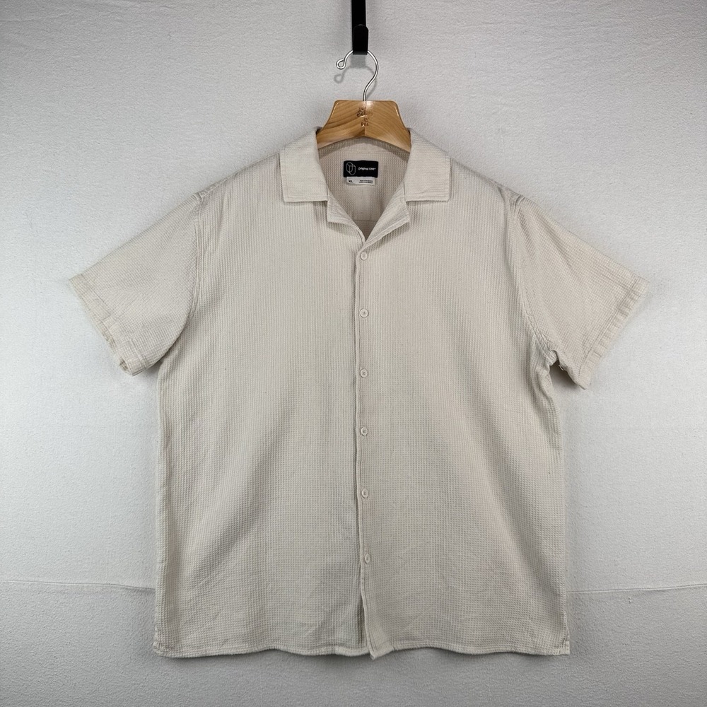 Original Use Waffle Knit Cream Men's XL Camp Collar Button Up Resort Shirt